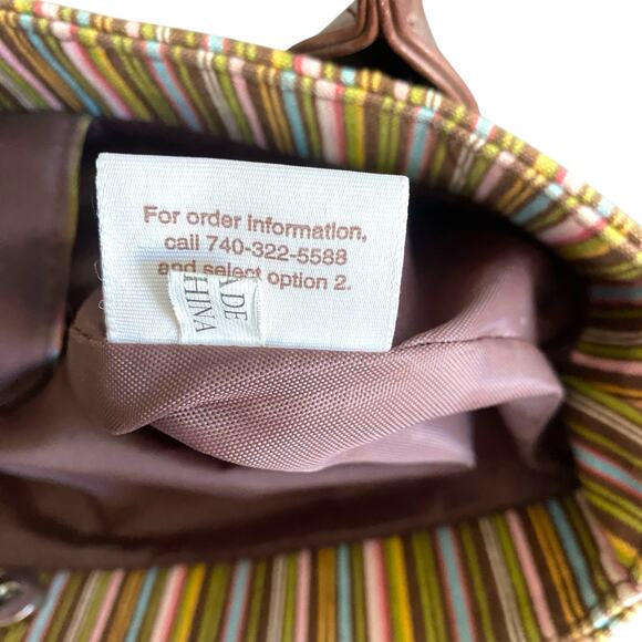 Longaberger Small Tote Bag Purse Multi Stripe Canvas Double Handle Casual Travel - Picture 14 of 14